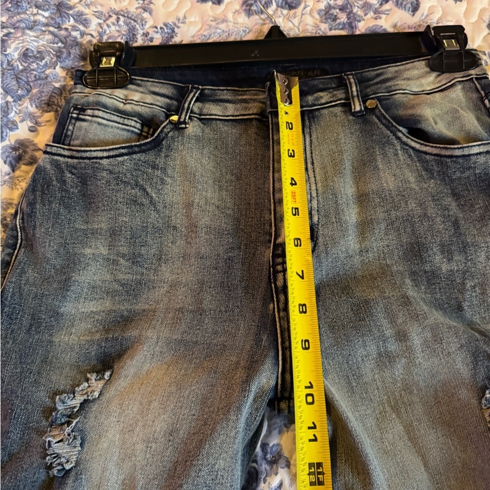 Women's Straight Leg Cargo  super stacked Jeans - Distressed Blue - Picture 4 of 6